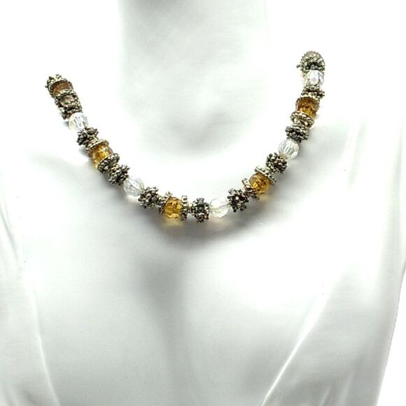 Amber & Clear Beaded Necklace with Silver-tone Spacers - Picture 2 of 15